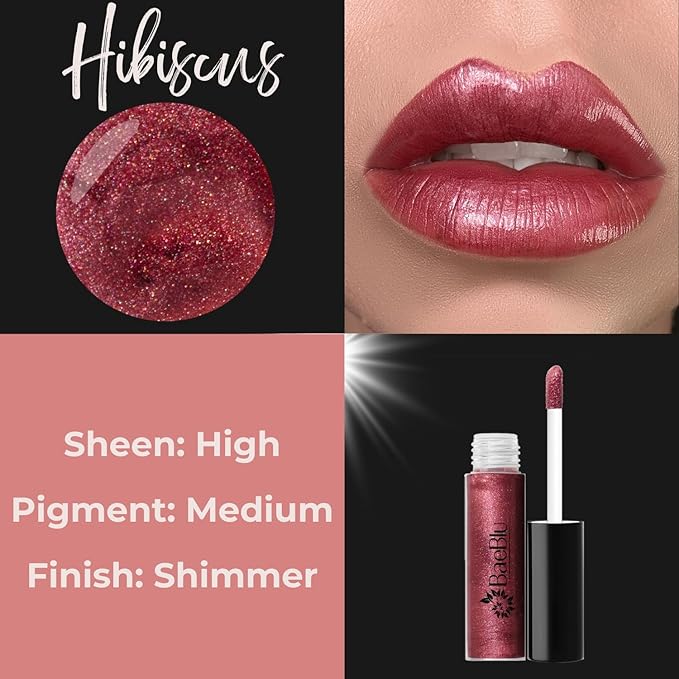 BaeBlu Organic Vegan Lip Gloss, 100% Natural Non-Toxic Moisturizing Ingredients, Hibiscus
