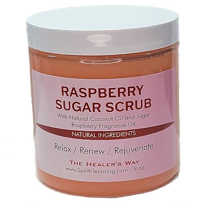 Raspberry Sugar Scrub, Moisturizing and Exfoliating, Natural Ingredients of Coconut Oil, Sugar Intoxicating Scent (8oz, Raspberry)