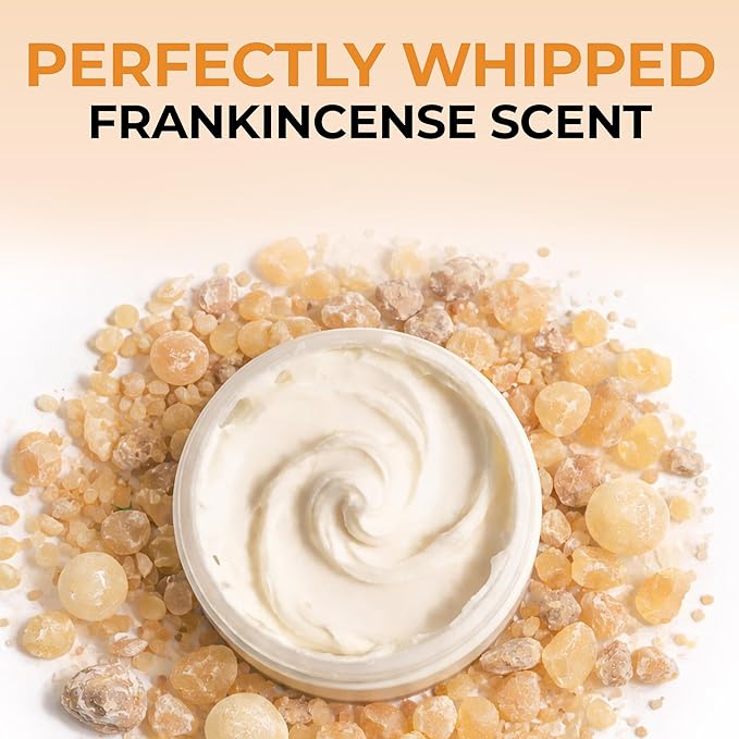RA COSMETICS Whipped African Shea Butter with Frankincense – 100% Whipped Shea Body Butter from Ghana – Moisturizing Natural Skincare for Dry Skin, Hair, Scalp – Nourishes, Softens & Hydrates – 12oz