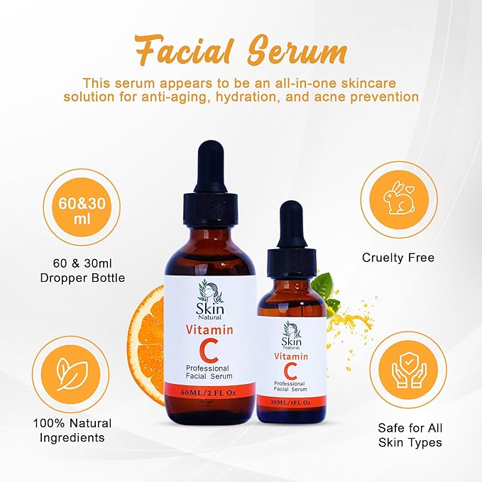 Vitamin C Serum for Face with Hyaluronic Acid & Vit E - Brightening Vitamin C Face Serum for Dark Spots & Anti Aging Facial Care - Natural Facial Serums for All Skin Types - 1 fl. oz
