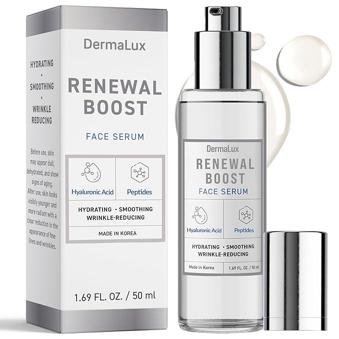 Hyaluronic Acid & Peptides Face Serum - Dermatologist Tested, Anti-Aging, Korean Skin Care, Hydrates Smooths Firms – Clean Vegan Beauty for Dry Sensitive Skin – 1.69 Fl Oz