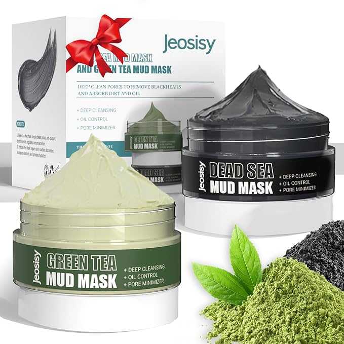 Face Clay Mask-Facial Dead Sea Mud Mask,Green Tea Mud Mask,Purifying Pore,Remove Blackheads,Control Oil,Anti Aging,Travel Size Mother's Day Gift Sets for Women and Men-2.8Oz*2