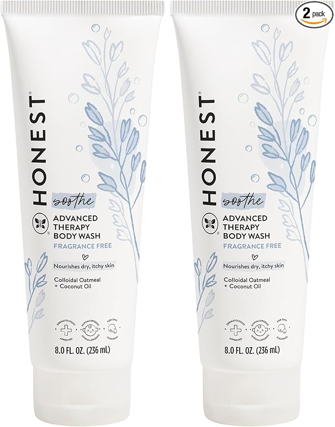 The Honest Company Eczema Soothing Therapy Cleansing Body Wash,Naturally Derived Gentle for Baby,Prebiotics Colloidal,Oatmeal,8 oz,(Pack of 2)