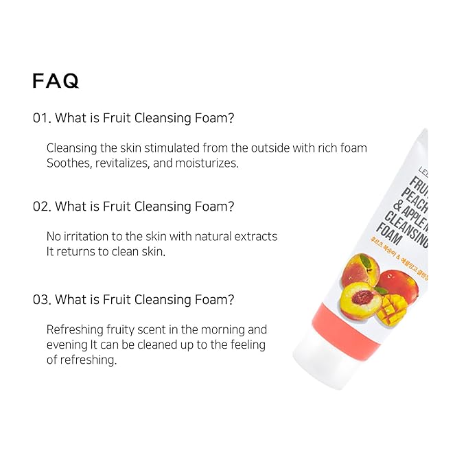 LEBELAGE Korean Peach&Apple&Mango Facial Cleanser 3.38 oz | Cleansing Foam Face Wash | Low pH Gentle Hydrating Daily Facial Cleanser Sensitive Skin | Deep Cleansing Foaming Cleanser, Pore Care