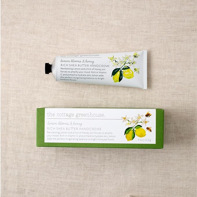 The Cottage Greenhouse Lemon Blooms & Honey Handcreme, 4 oz., Hand Lotion for Women, Hand Cream for Dry Cracked Hands, Moisturizing Hand Cream, Shea Butter Lotion, Paraben Free and Vegan