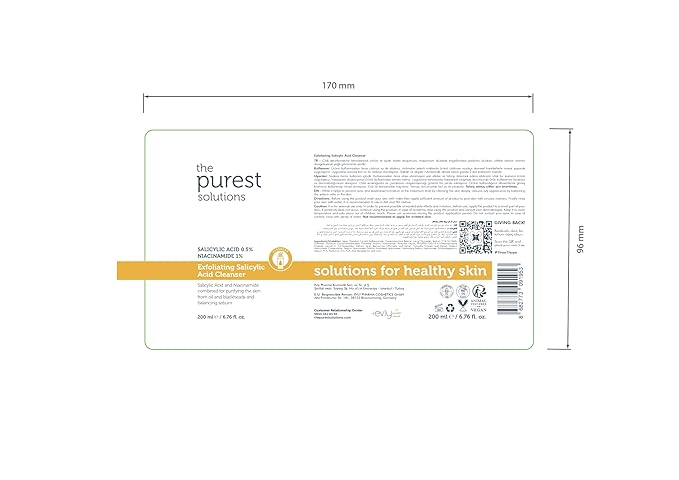 The Purest Solutions Exfoliating Salicylic Acid Cleanser Facial Cleanser (0.5% Salicylic Acid & 1% Niacinamide) - For Oily/Combination Skin - Reduces Pimples and Acne Prone - Vegan (6.76 fl. oz)