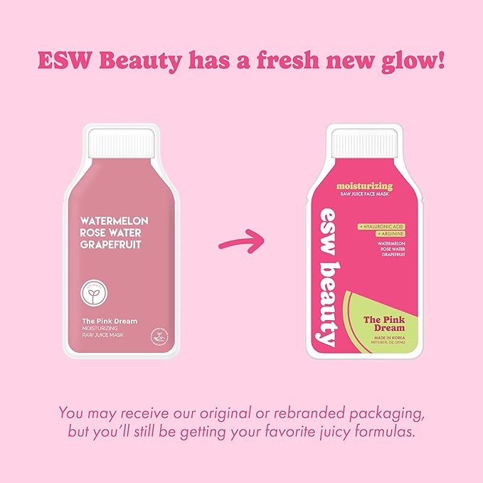 ESW Beauty The Pink Dream - Moisturizing Raw Juice Face Mask - Hydrating with Watermelon, Rose Water & Grapefruit for Dry, Sensitive Skin - Vitamins C & E for Radiance
