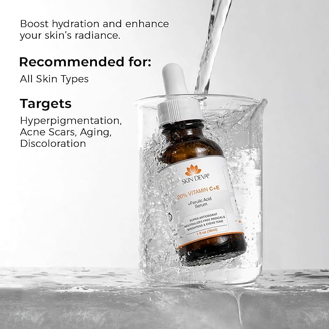 Skin Deva 20% Vitamin C Serum Anti Aging Face Serum with Hyaluronic Acid & Vitamin E – Brightening Formula for Improving Appearance of Dark Spots, Fine Lines & Wrinkles – All Skin Types, 1 fl oz