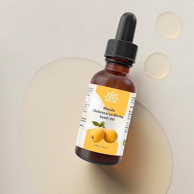 Relaxcation Marula Oil – Cold Pressed Organic Oil from Sclerocarya Birrea Seeds | Pure Extract for Hair, Face, Nail & Body | Unrefined, Vegan, Hydrating, Travel Size Glass Bottle (4 oz)