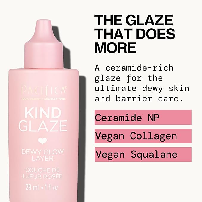 Pacifica Makeup Primer – Kind Glaze Dewy Glow Layer, Hydrating Primer with Vegan Collagen, Squalane & Ceramides for Soft-Focus Radiance, Vegan & Cruelty-Free, 1 fl oz (Pack of 2)