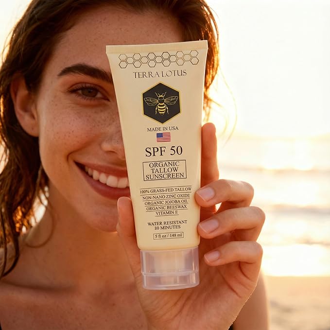 Organic Tallow Mineral Sunscreen - 50 SPF - For Face and Body - With 100% Grass-Fed Tallow and Non-Nano Zinc Oxide Reef Safe - (5 Oz)