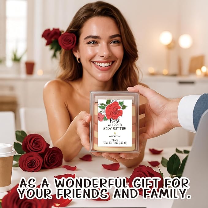 Rose Whipped Body Butter, Shea Body Butter for Women Dry Skin, Natural Rose Lotion for Body Moisturizer-Deep Moisturizing and Softening-3.4 floz+6.8 floz(100ml+200ml)