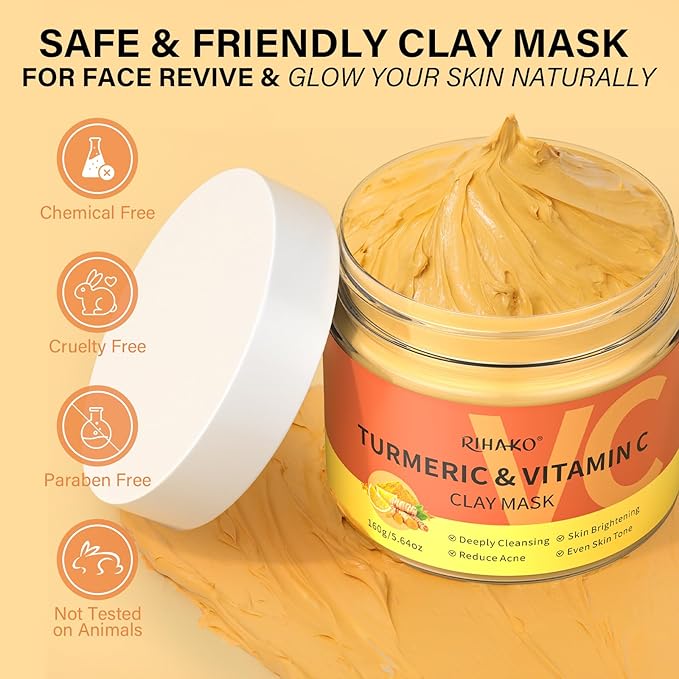 RIHAKO Valentine 's Day Gift for Women Turmeric Vitamin C Clay Mask Skincare| Deep Cleansing Facial Clay Mask for Dark Spots, Dull Skin, Refining Pores and Controlling Oil,Dark Spot Remover for Face