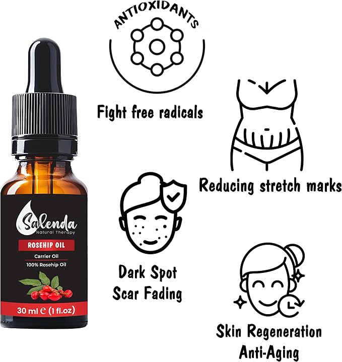 Rosehip Oil for Face, Cold Pressed Rose Hip Seed Oil, Carrier Oil for Skin-1 Fl Oz (30 ml)
