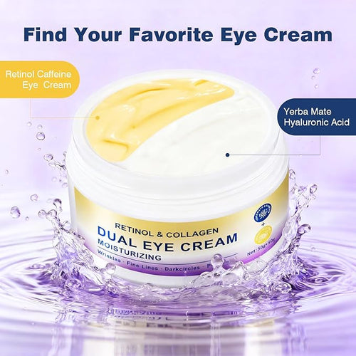 2in1 Dual Eye Cream with Retinol Caffeine + Yerba Mate for Puffy Eyes and Dark Circles, Hydrating Under Eye Cream for Anti-Wrinkle,Softens& Nourish Skin