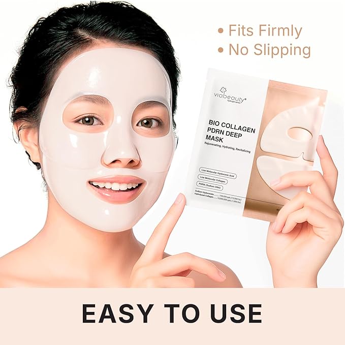 VIABEAUTY Bio Collagen Face Mask with PDRN and Hyaluronic Acid - Hydrogel Collagen Mask Overnight - Deep Hydrating, Glass Skin, Firming & Rejuvenating Skincare| 1.41oz(40g) x 4ea
