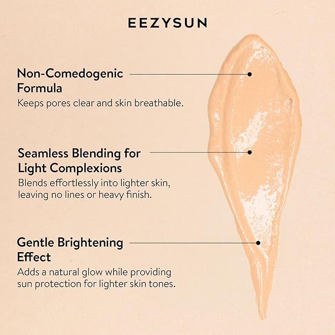 EEZYSUN BARE Tinted Sunscreen for Face SPF 50 - Non-Greasy, Weightless, Water-Resistant, Vegan & Reef-Safe Tinted Moisturizer with SPF, Hyaluronic Acid, Jojoba Oil - All Skin Types, 1.69 fl oz - Light