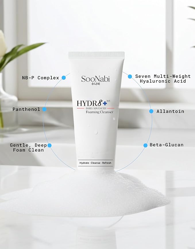 HYDR8+ 365 Daily Advanced Foaming Cleanser 150ml Gentle Hydrating Face Wash for All & Sensitive Skin | 7 Types of Hyaluronic Acid, NB-P Complex, Beta-Glucan, Panthenol | Vegan | pH Balanced