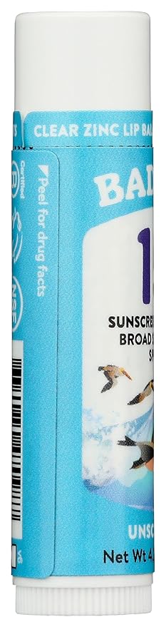 Badger Sunscreen Lip Balm SPF 15, Organic Mineral Sunscreen SPF Lip Balm with Zinc Oxide, Reef Friendly, Broad Spectrum, Water Resistant, Unscented, .15 oz