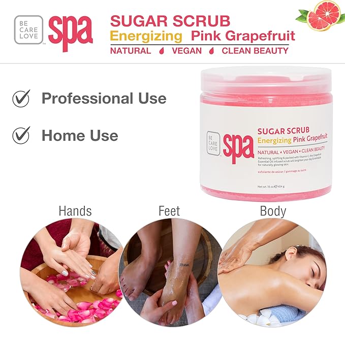 BCL Spa Energizing Pink Grapefruit Sugar Scrub – Professional Exfoliating Body Scrub for Smooth & Glowing Skin, Made in USA, 16 oz
