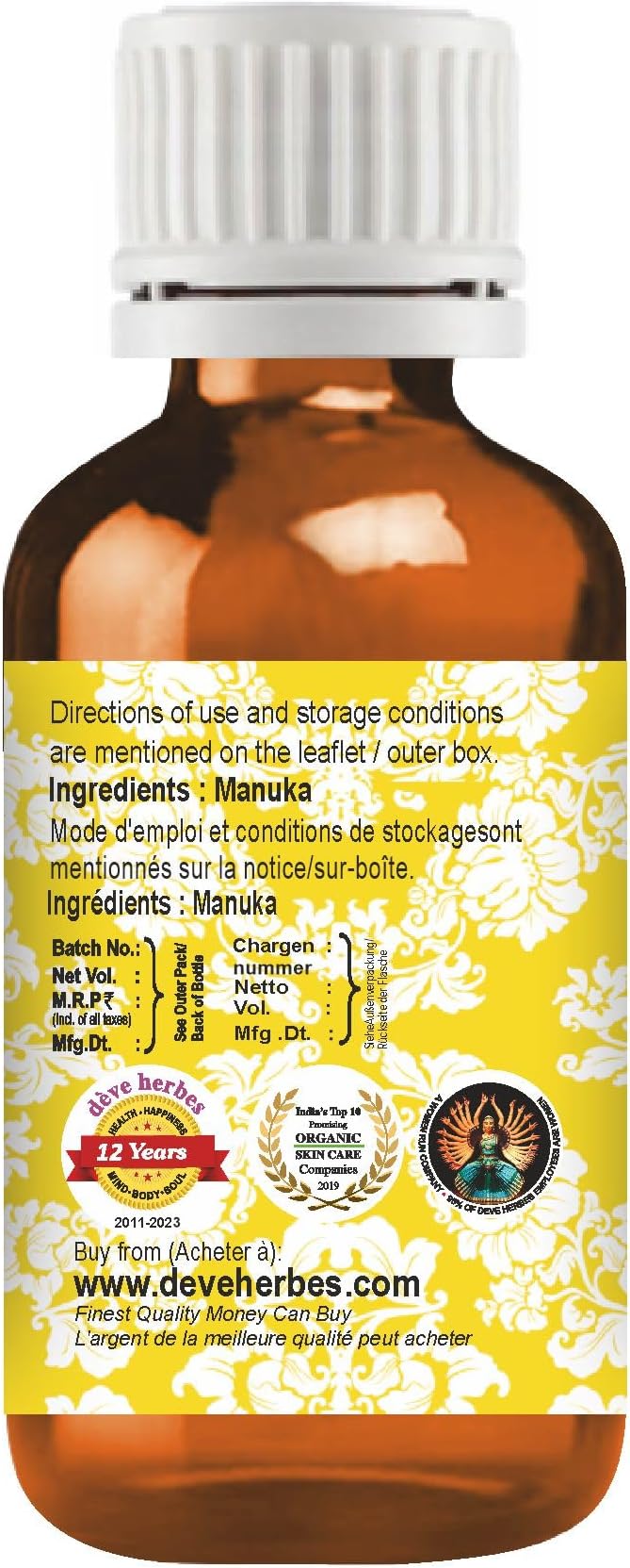 dève herbes Manuka Essential Oil (Leptospermum scoparium) Pure | Non-Sticky | Non-Greasy | Lightweight | Men & Women | All Skin Types | Steam Distilled 5ml (0.16 oz)