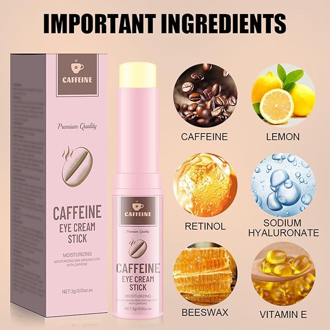 2PCS Caffeine Eye Stick with Retinol, Caffeine Eye Cream for Dark Circles Hydrating Under Eye Cream for Anti-Aging Reduce Fine Lines, Moisturizes, Softens & Nourish Skin