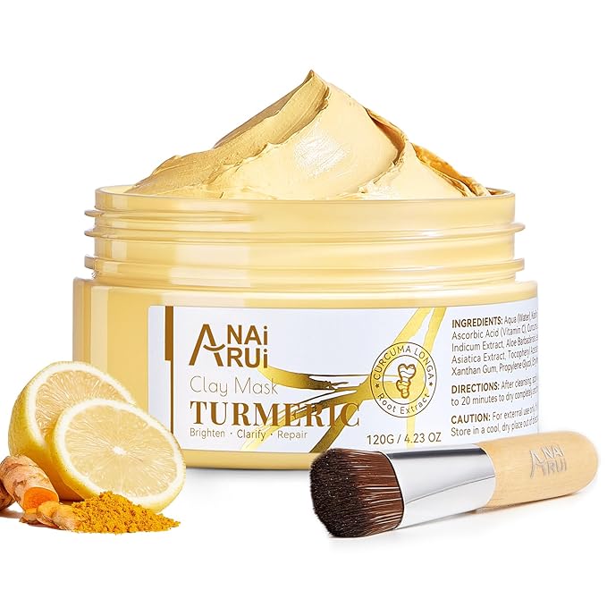 Turmeric Vitamin C Face Mask, Deeep Cleansing Clay Mask for Dull Skin, Skincare Facial Mask for Refining Pores and Controlling Oil, Smooth & Radiant Skin, Face Skincare Gifts, 4.23 OZ