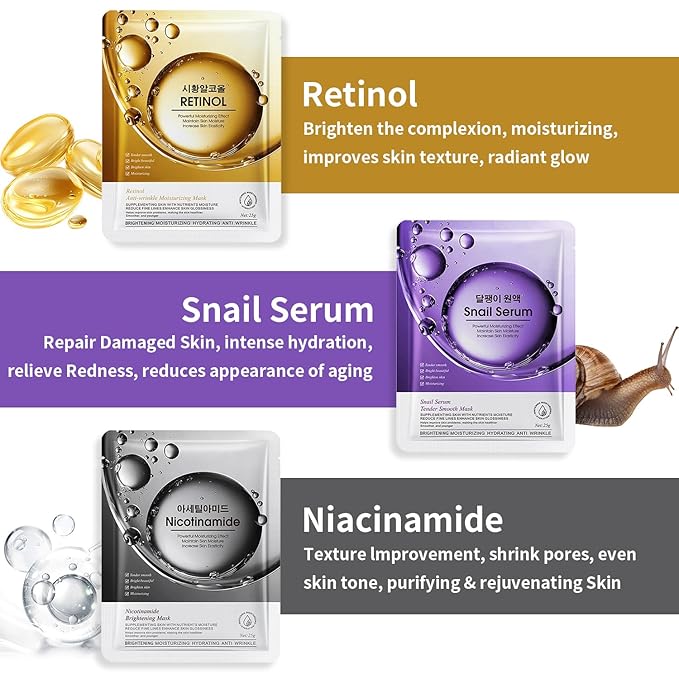 12 Pack Sheet Face Masks Skincare, Mothers Day Gifts, Collagen Face Mask Hyaluronic Acid Hydrating Face Sheet Masks, Vitamin C Face Masks for All Skin Types, Moisturizing, Brightening, Anti-Aging