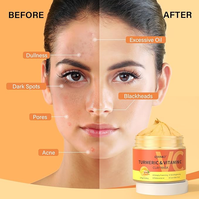 RIHAKO Valentine 's Day Gift for Women Turmeric Vitamin C Clay Mask Skincare| Deep Cleansing Facial Clay Mask for Dark Spots, Dull Skin, Refining Pores and Controlling Oil,Dark Spot Remover for Face