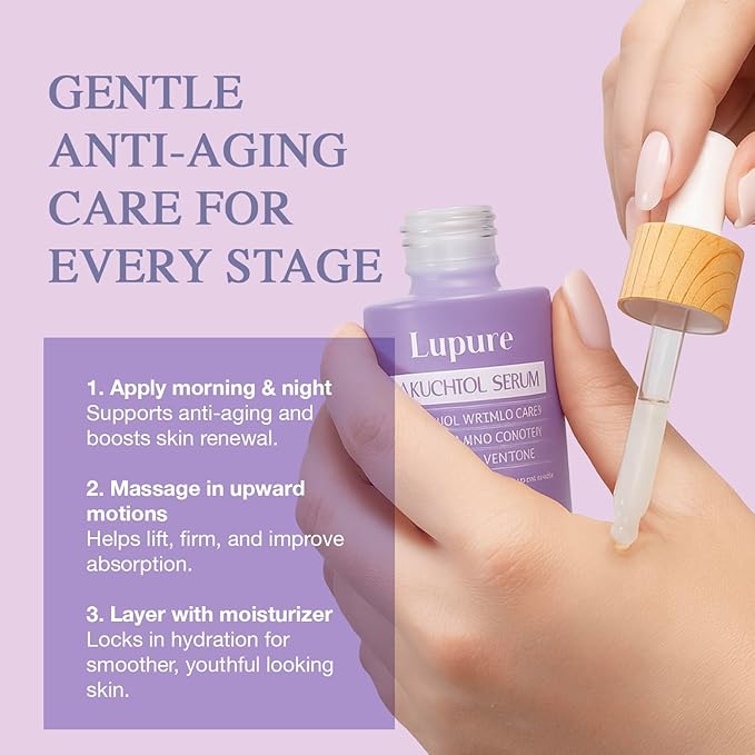 Lupure Bakuchiol Serum for Face – Natural Retinol Alternative for Wrinkles, Fine Lines, Firming, Brightening, Hydrating, Soothing, Anti-Aging & Sensitive Skin Care, with Matrixyl 3000 & Niacinamide