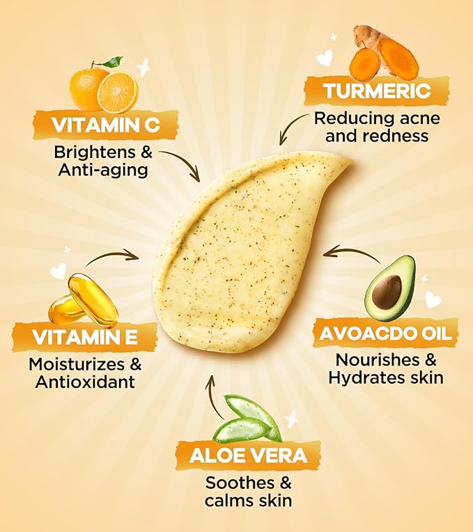 Turmeric Face Scrub – Brightening & Exfoliating Facial Scrub for Glowing Skin – Natural Turmeric Exfoliator with Vitamin C & Aloe Vera – Gently Removes Dead Skin & Reduces Dark Spots – 4.23oz