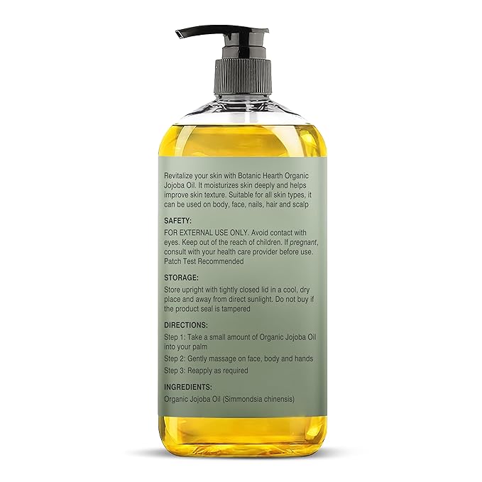 Botanic Hearth USDA Organic Jojoba Oil 8 Fl Oz |100% Pure and Natural- Cold Pressed & Hexane Free Natural Hair Growth Oil for Eyelashes, Eyebrows, Skin, Body, Face, Nails & Scalp