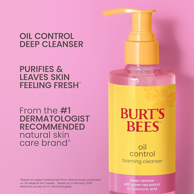 Burt's Bees Oil Control Foaming Cleanser; For Oily Skin; Safe for Sensitive Skin; Deeply Cleanses, Includes Green Tea Extract and Hyaluronic Acid; 8 Fl. Oz.