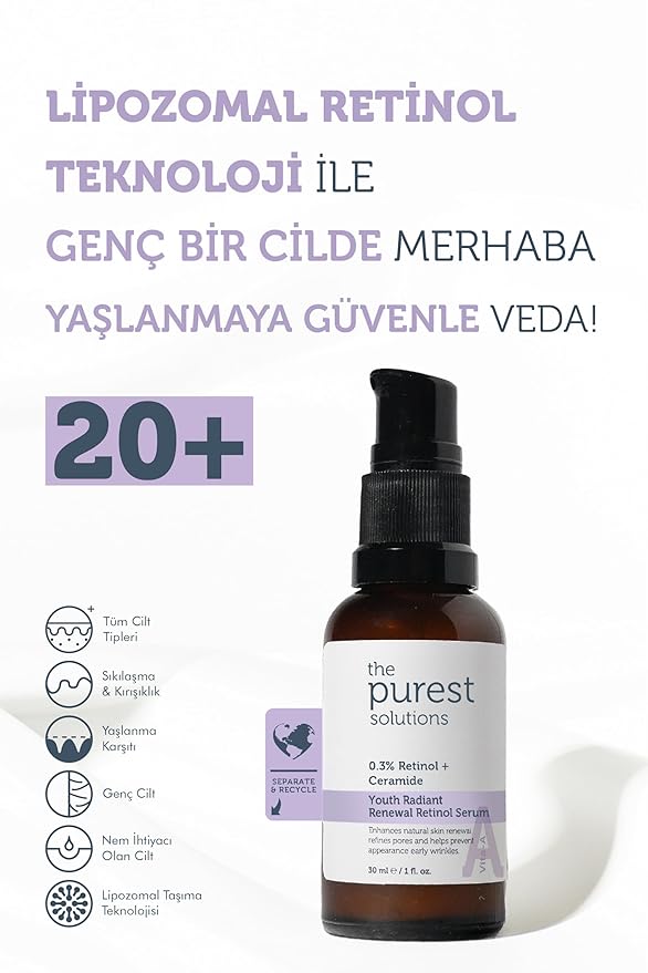 The Purest Solutions Lipozomal Retinol 0.3% Night Serum with Ceramide – Advanced Anti-Aging Facial Serum for Fine Lines, Uneven Tone & Radiant Skin