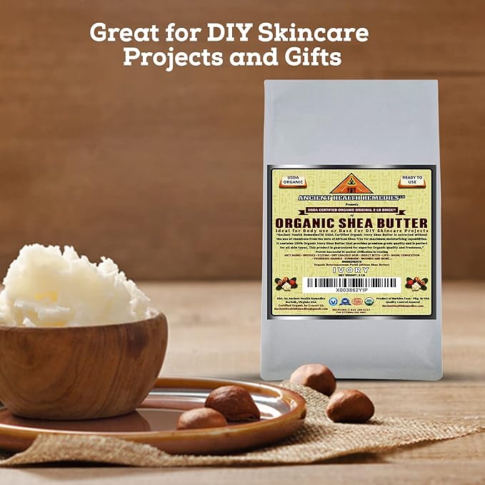 USDA Certified Organic Unrefined Raw AFRICAN IVORY SHEA BUTTER BLOCKS/JAR Bulk Size Grade A for Anti Aging, Dry Skin, Base for DIY Body Butter, Beauty, Skin Moisturizer & Hand Cream