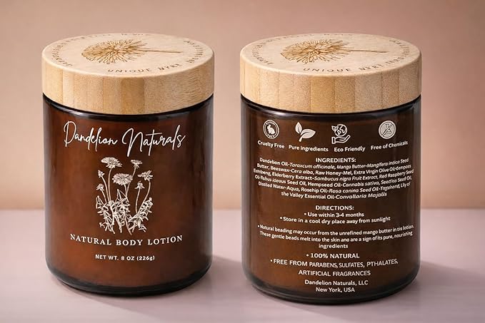 Body Lotion – Deep Hydrating Botanical Moisturizer with Dandelion Oil, Plant-Based Lotion for Dry & Sensitive Skin, 8 oz