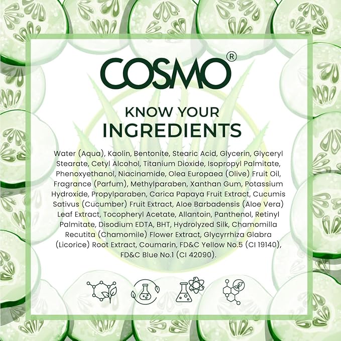 Cosmo Skin Care Cucumber & Aloe Vera Face Mask 625g/22.0oz, Refreshing, Soothing, Skin Rejuvenate, Pore Clearing, Boost Collagen, Skin Treatment Mask, All Skin Types, For Men & Women, Face Wash