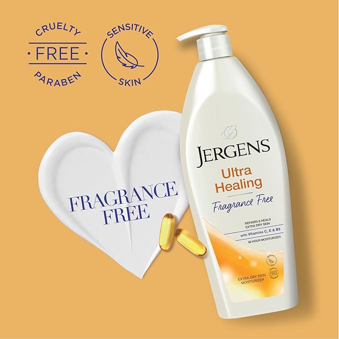 Jergens Ultra Healing Dry Skin Lotion,Hand and Body Moisturizer for Quick Absorption into Extra Dry Skin with Hydralucence Blend,Vitamins C,E and B5,White,21 oz,(Pack of 2)