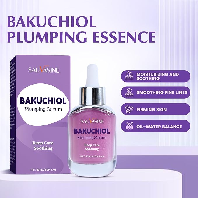 Bakuchiol Plumping Serum for Face, Hydrating Lightweight Essence with Niacinamide, Ceramides & Multi-Peptides, Boosts Skin Barrier, Leaves Smooth & Dewy-Looking Complexion, 1 fl oz