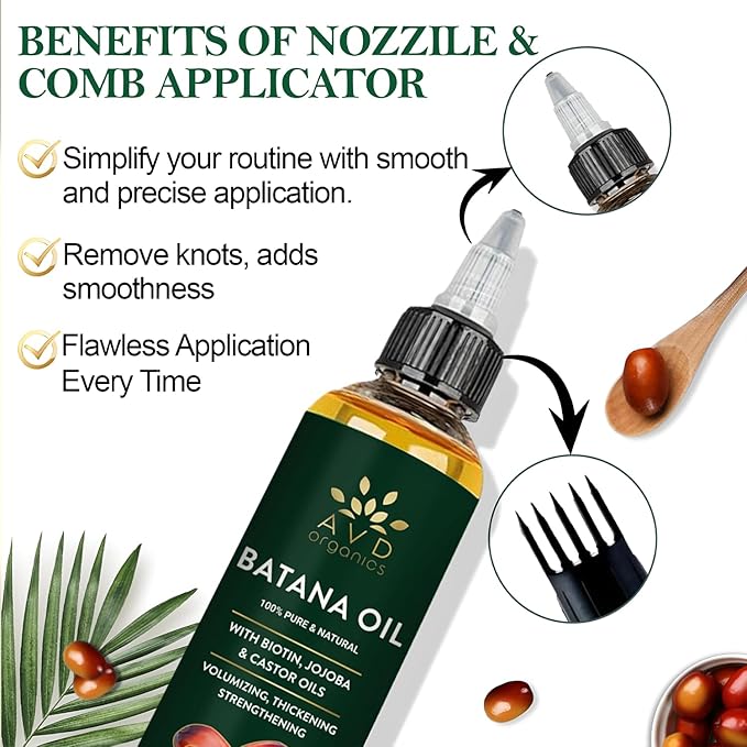 AVD ORGANICS Batana Oil for Hair Growth 4.05 fl oz | Dr Sebi Organic Raw Batana Oil from Honduras | 100% Pure & Natural for Thicker & Stronger Hair | Ideal for Men & Women | 120ML
