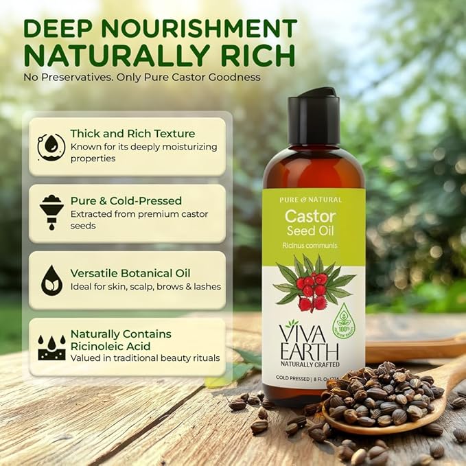 Castor Oil – 100% Pure and Natural Hexane Free Cold Pressed Castor Oil for Hair Growth, Skin Hydration, Scalp Care, Body Massage, and DIY Beauty Blends – 8 fl oz