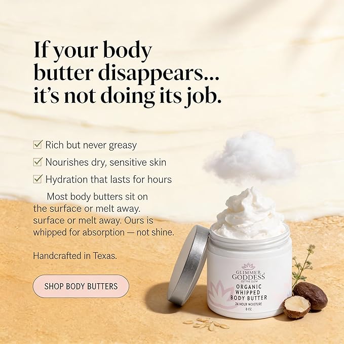GLIMMER GODDESS Organic Whipped Body Butter (Sandalwood & Vanilla Bean) 8 oz