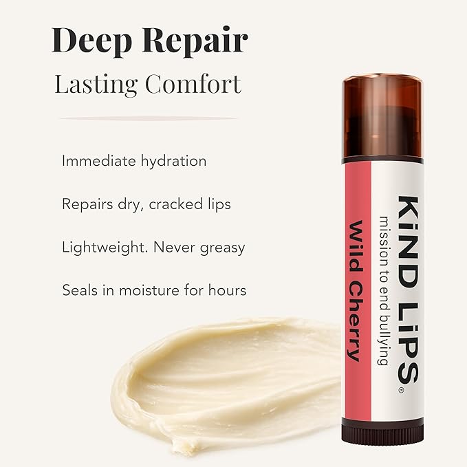 Kind Lips Wild Cherry Lip Balm (Single Pack) – Organic Flavored Lip Balm for Dry, Cracked Lips – Natural Beeswax Moisturizing Lip Care with Sweet Cherry Flavor