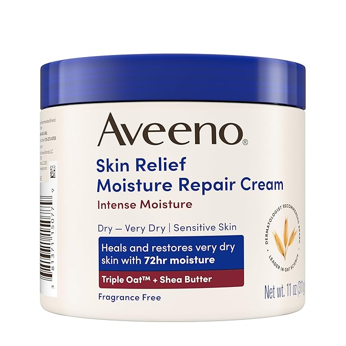 Aveeno Skin Relief Intense Moisture Repair Body Cream with Triple Oat & Shea Butter Formula, Helps Heal, Repair & Restore Very Dry Skin with Long-Lasting Moisture, Fragrance-Free, 11 oz