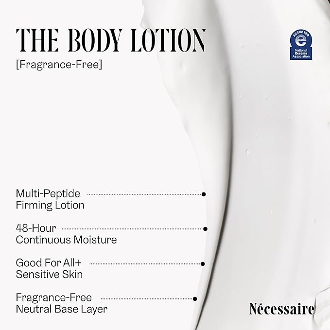 Nécessaire The Body Lotion. Fragrance-Free. Multi-Peptide Firming Lotion to Moisturize, Firm, Strengthen. 2.5% Niacinamide, Vitamin C/E + Omega 6/9. 2.4 fl oz