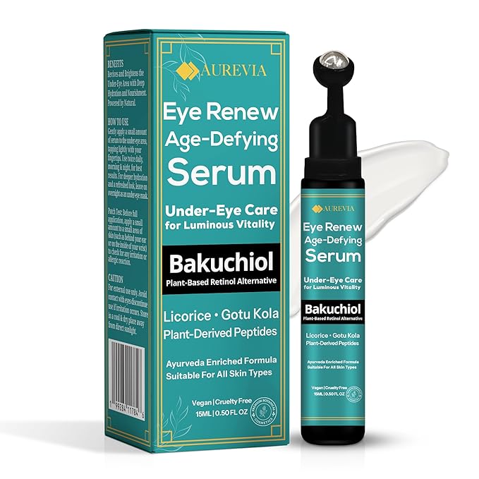 Bakuchiol, Caffeine Under Eye Milky Serum for Dark Circles, Puffiness & Fine Lines with Peptides & Ectoin - Brightening & Hydrating Lightweight Plant-Based Vegan Formula 15ml