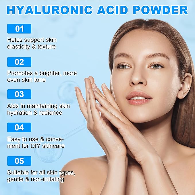 Hyaluronic Acid Powder 100% Pure, Hyaluronic Acid Serum Powder for Skin & Face, Dual Molecular Weight, Deep Hydration & Anti-Aging, DIY Serum Ingredient, Vegan Fragrance-Free(4.23oz/120g)