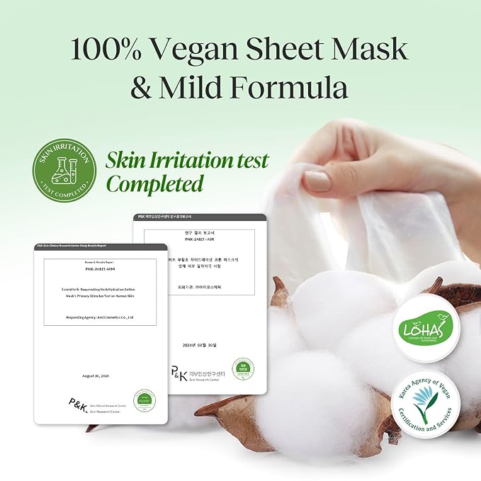 Tea Tree Relief Cotton Mask, Soothing & Hydrating, Vegan, Korean Skin Care Face Mask 23g*5sheets (Rose of Jericho)