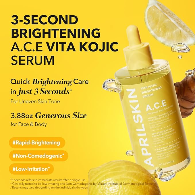 APRILSKIN A.C.E Serum｜Vita Kojic Serum for Brightening & Glow｜3-Second Brightening｜Kojic Acid & Vitamin C for Uneven Skin Tone｜Korean Skin Care｜3.88 oz.