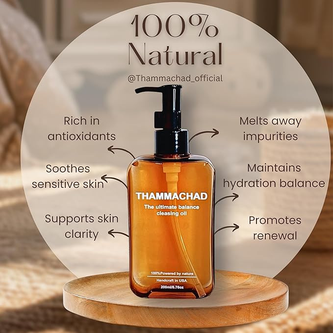 Thammachad Oil Cleanser Makeup Remover for Sensitive Skin Nourishing Cleansing Oil with Moringa & Camellia – 100% Natural First-Step Face Cleanser, 200ml Handcrafted in Small Batch in the USA